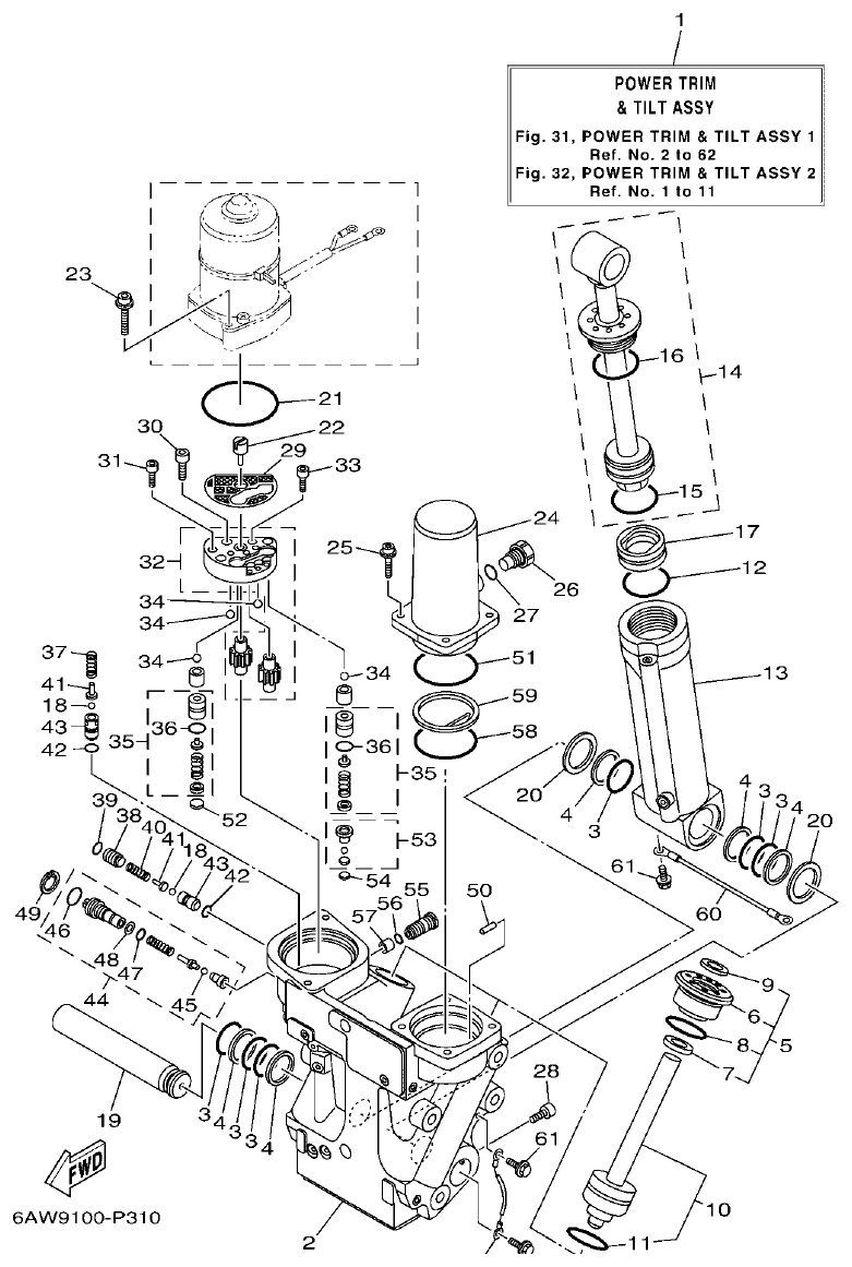 Yamaha F350AET, FL350AET POWER TRIM & TILT ASSY 1 parts diagram